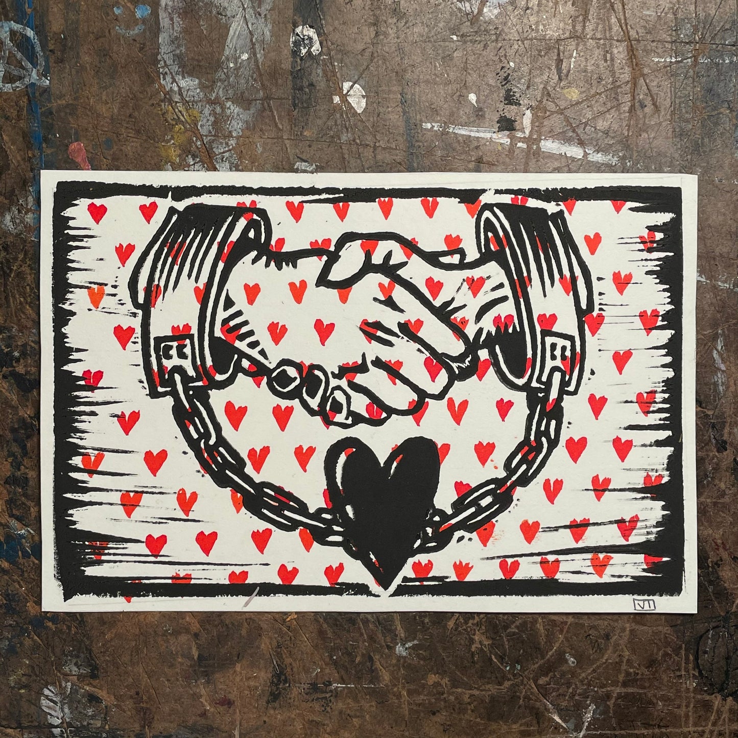 Stuck w/ me — handmade block print