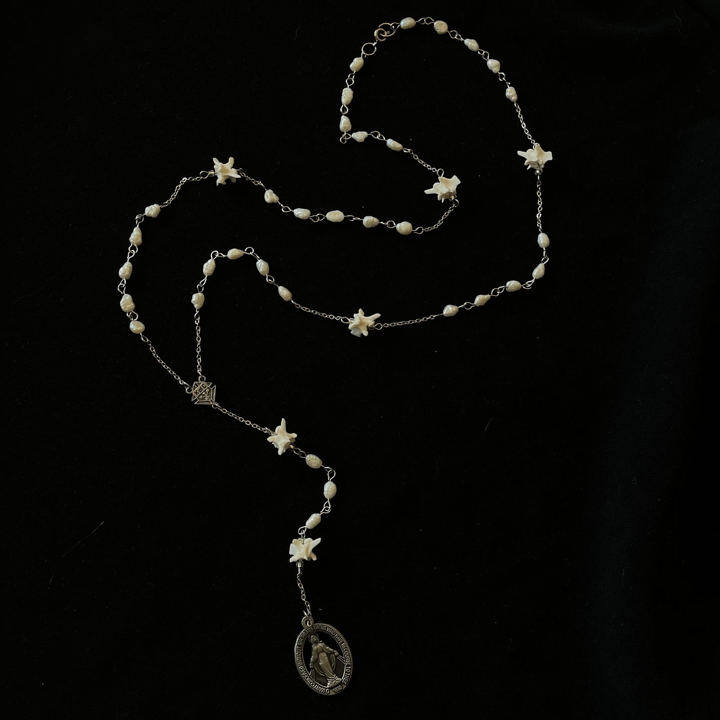 Freshwater pearl bone rosary w/ chain