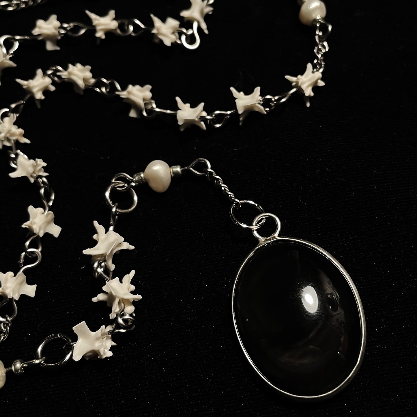 Bone Rosary with Obsidian