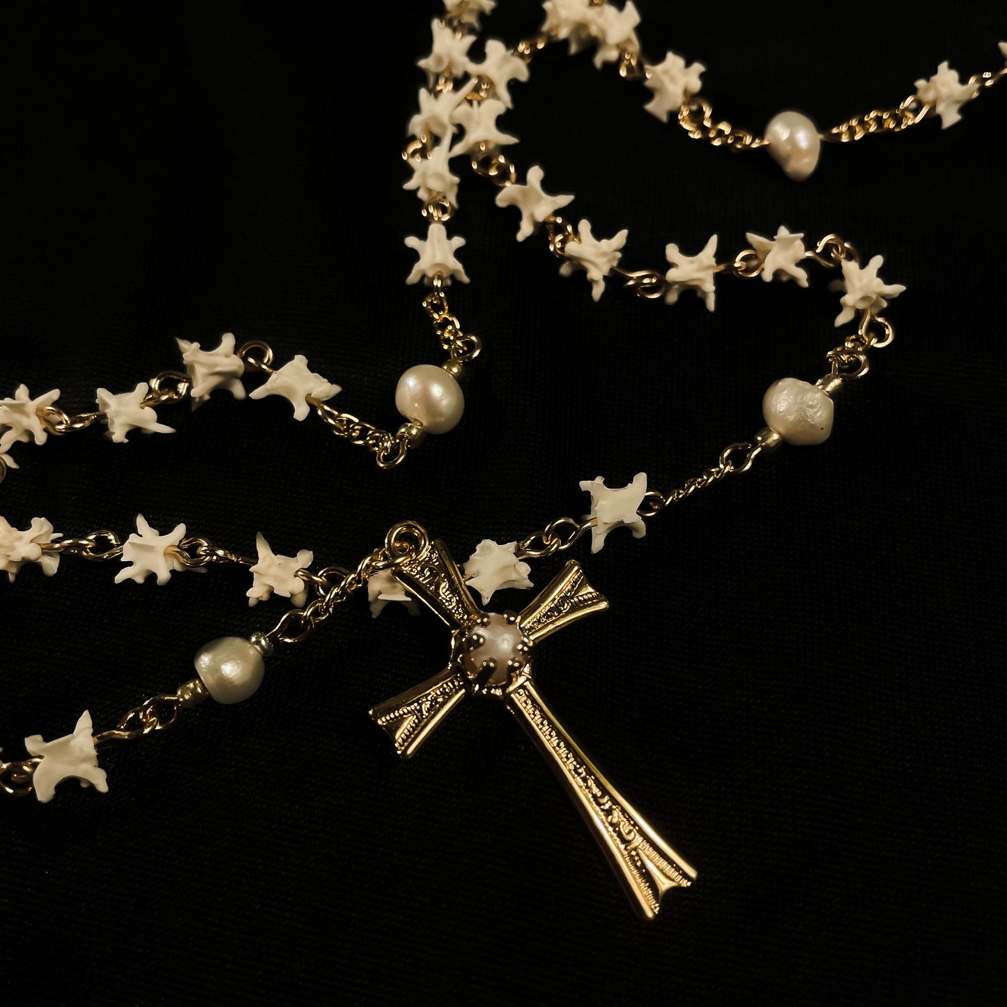 Gold & Pearl Bone Rosary