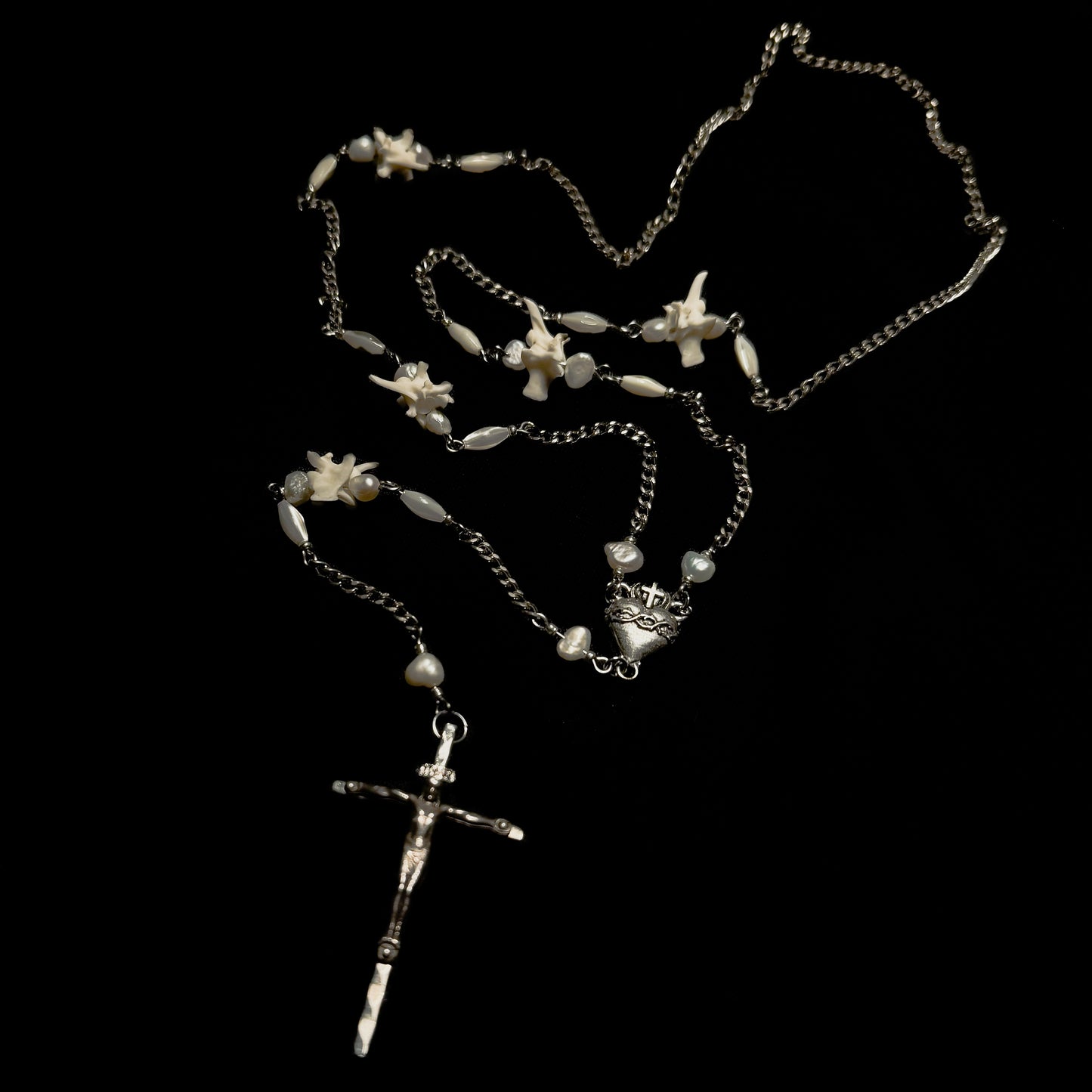 Bone and chain rosary style necklace