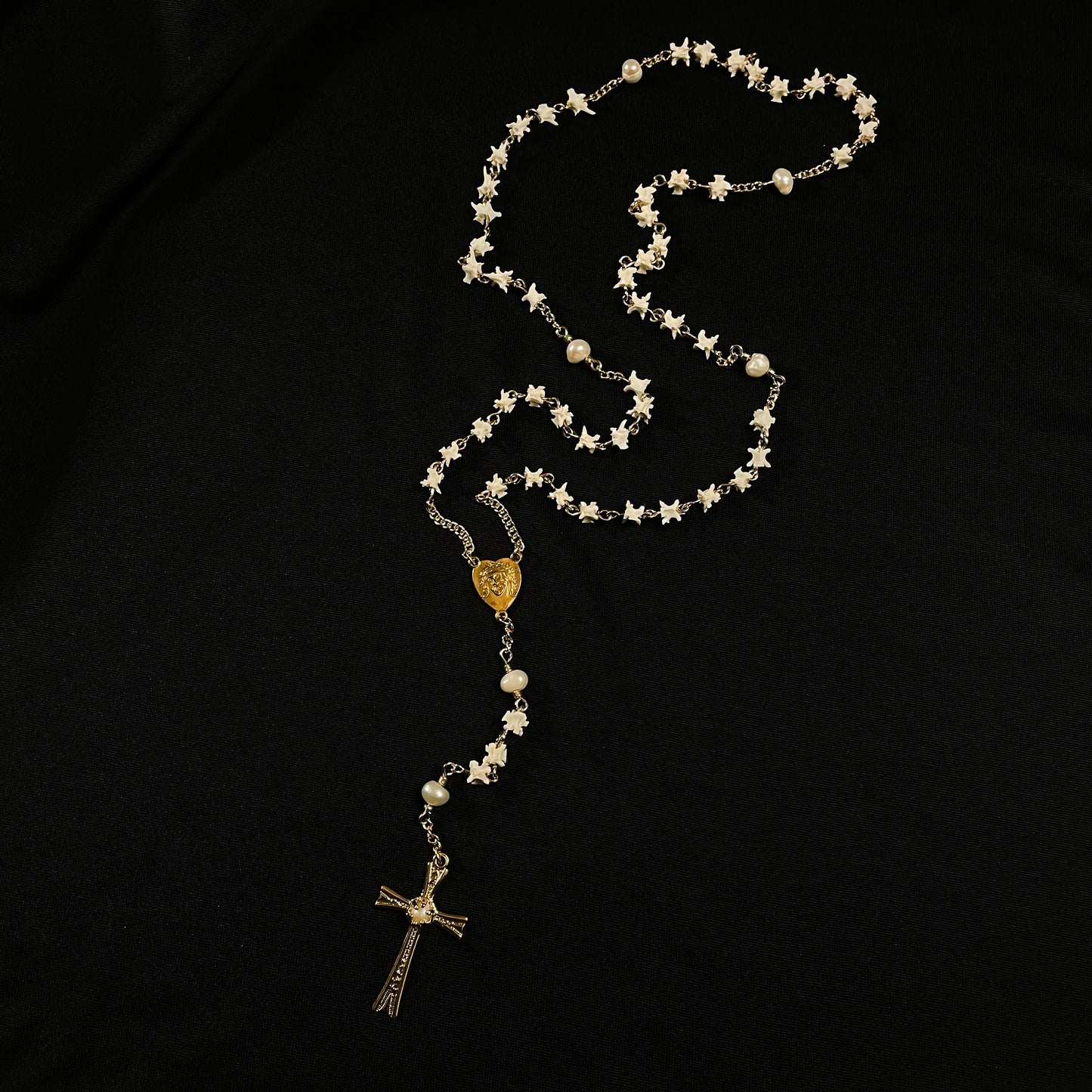 Gold & Pearl Bone Rosary