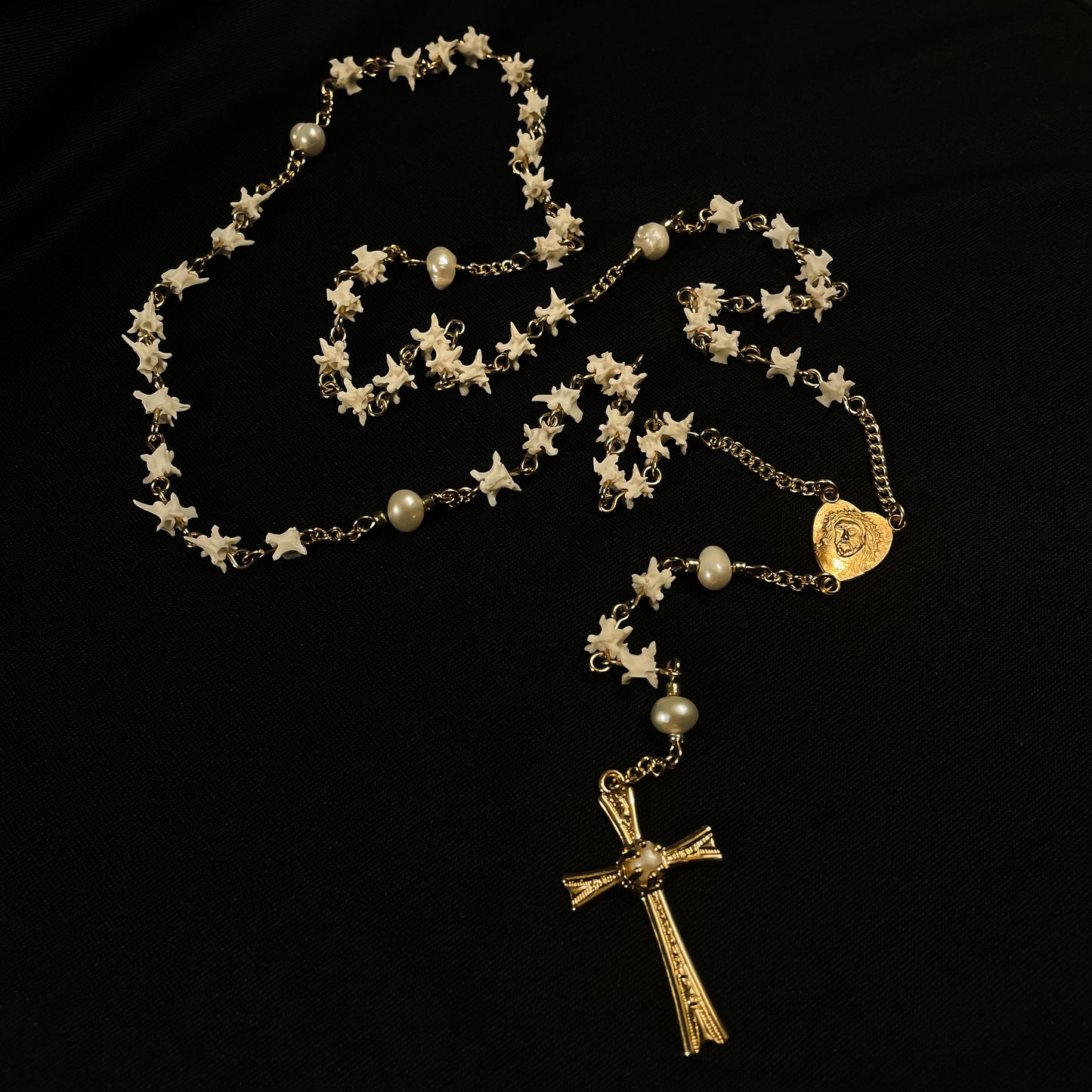 Gold & Pearl Bone Rosary