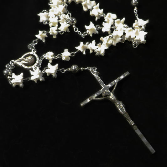 Bone Rosary w/ Stainless Steel Beads