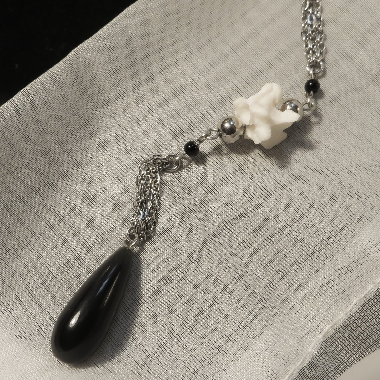 Bone and Obsidian Lariat Necklace