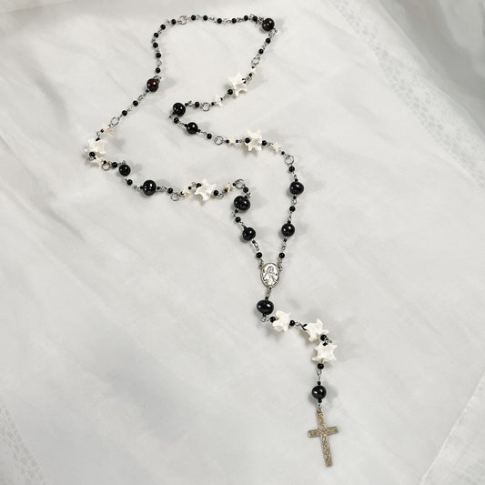 Dark Pearl Bone Rosary style necklace