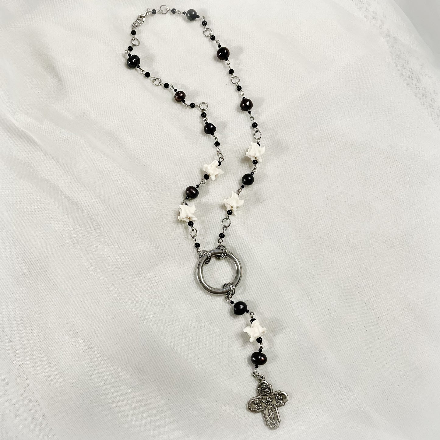 O-ring Bone Rosary style necklace