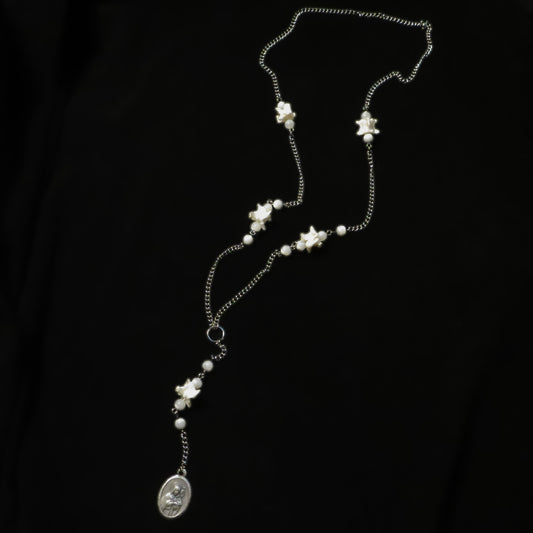 Bone and Mother of Pearl Lariat Necklace