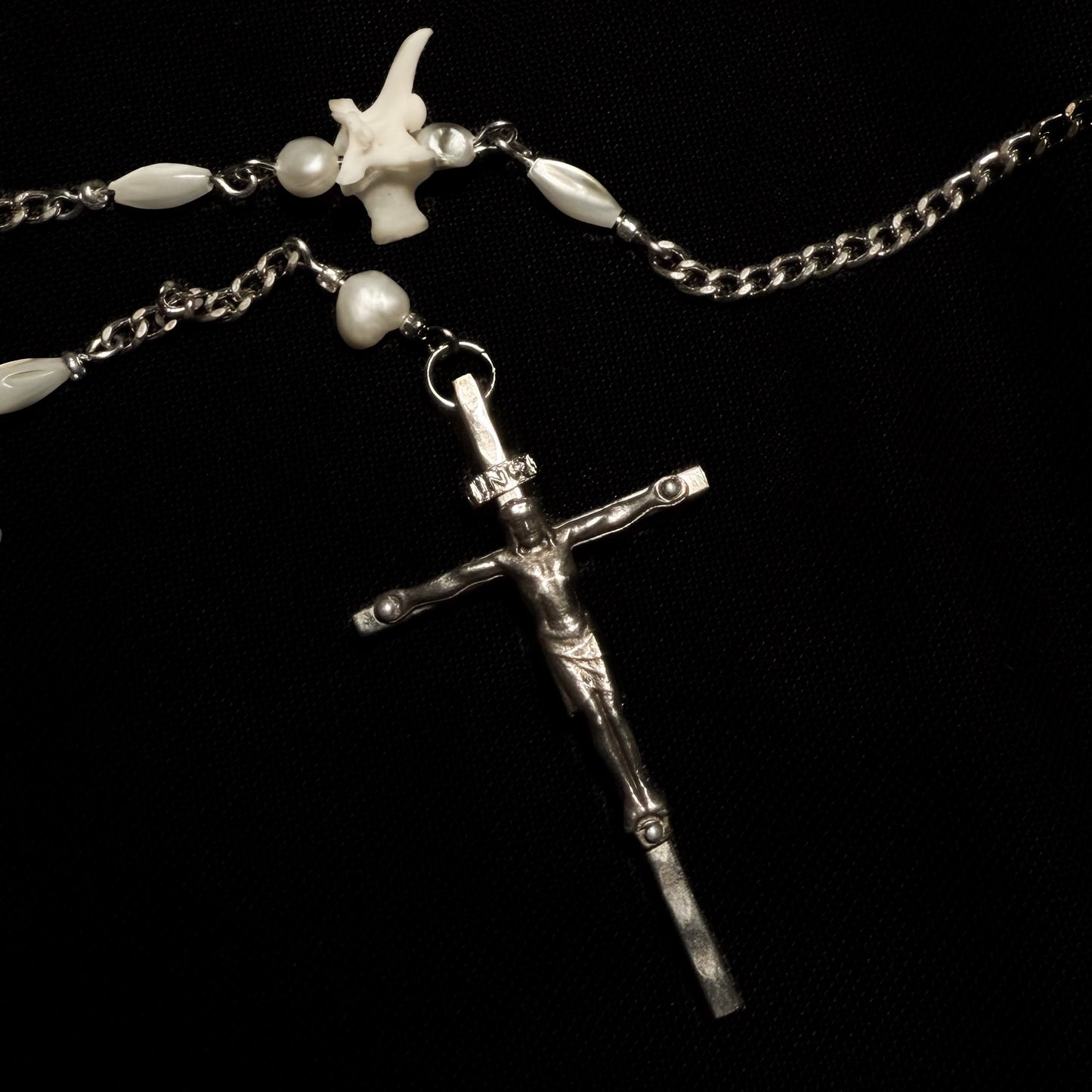 Bone and chain rosary style necklace