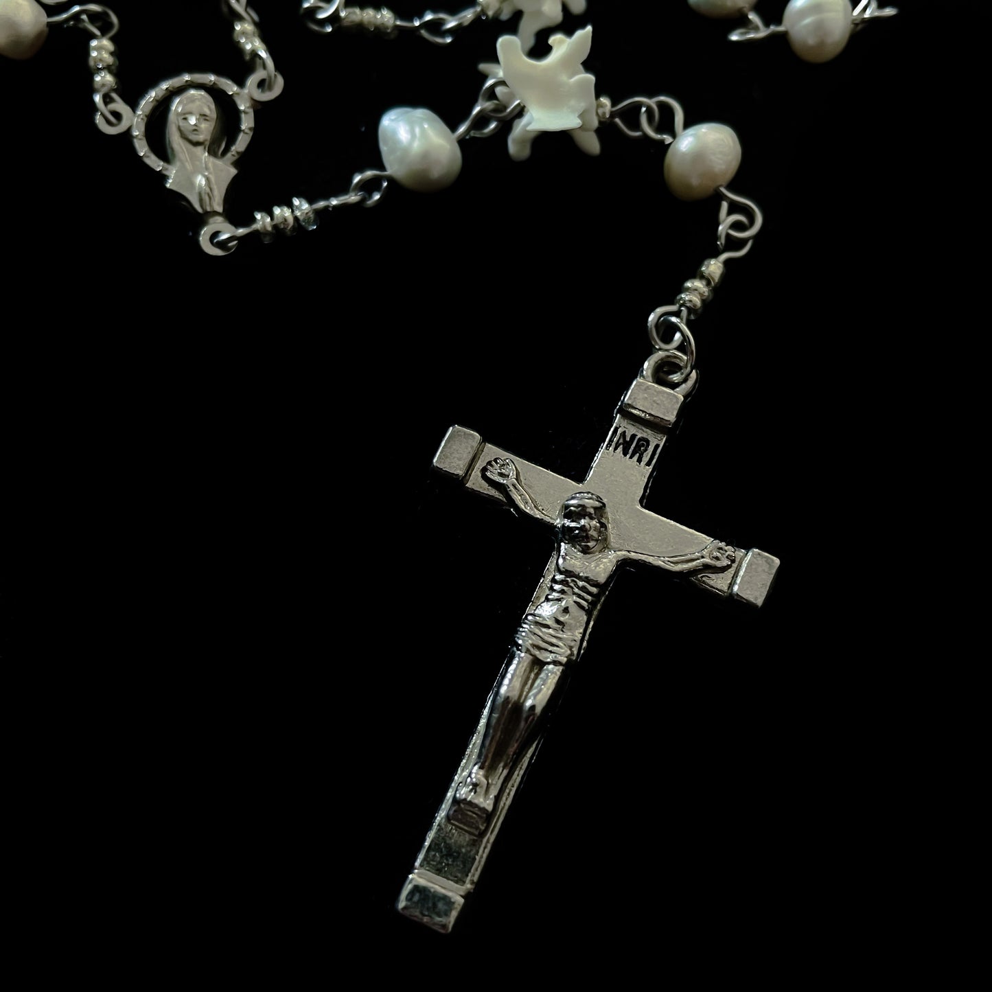 Pearl & Bone rosary style necklace