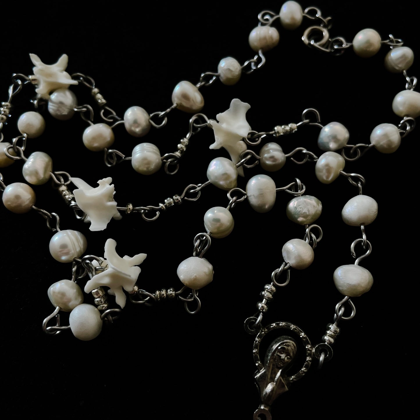 Pearl & Bone rosary style necklace