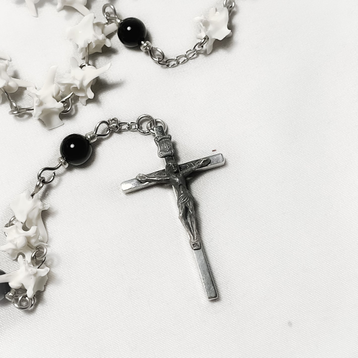 Bone Rosary w/ black onyx beads