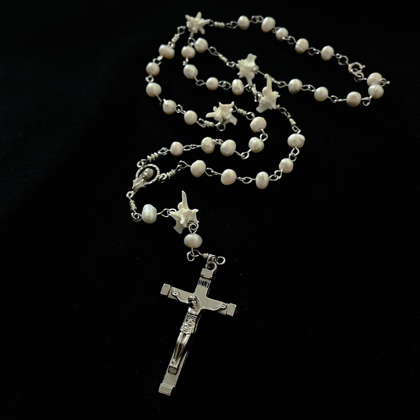 Pearl & Bone rosary style necklace