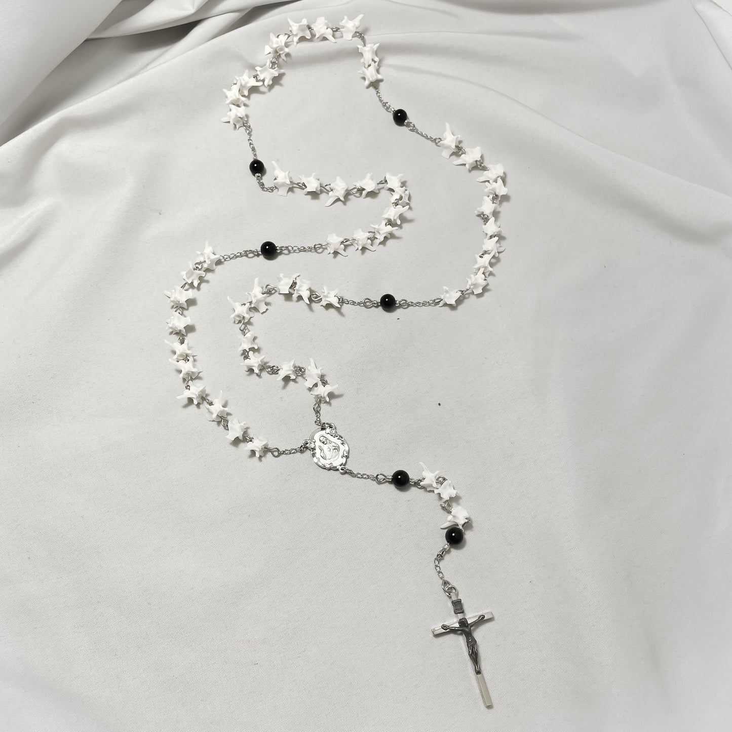 Bone Rosary w/ black onyx beads