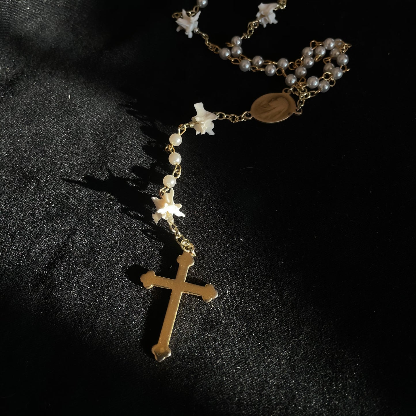 Faux pearl & bone rosary