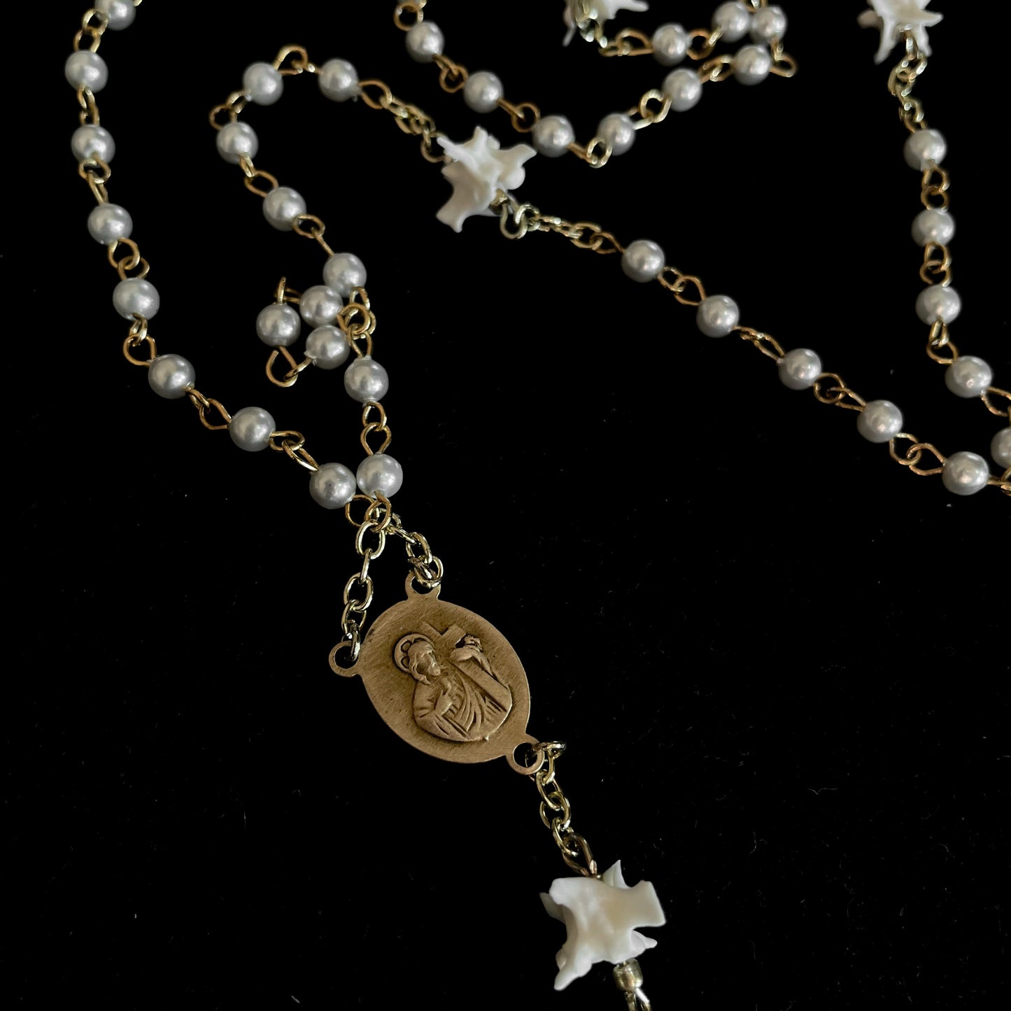 Faux pearl & bone rosary