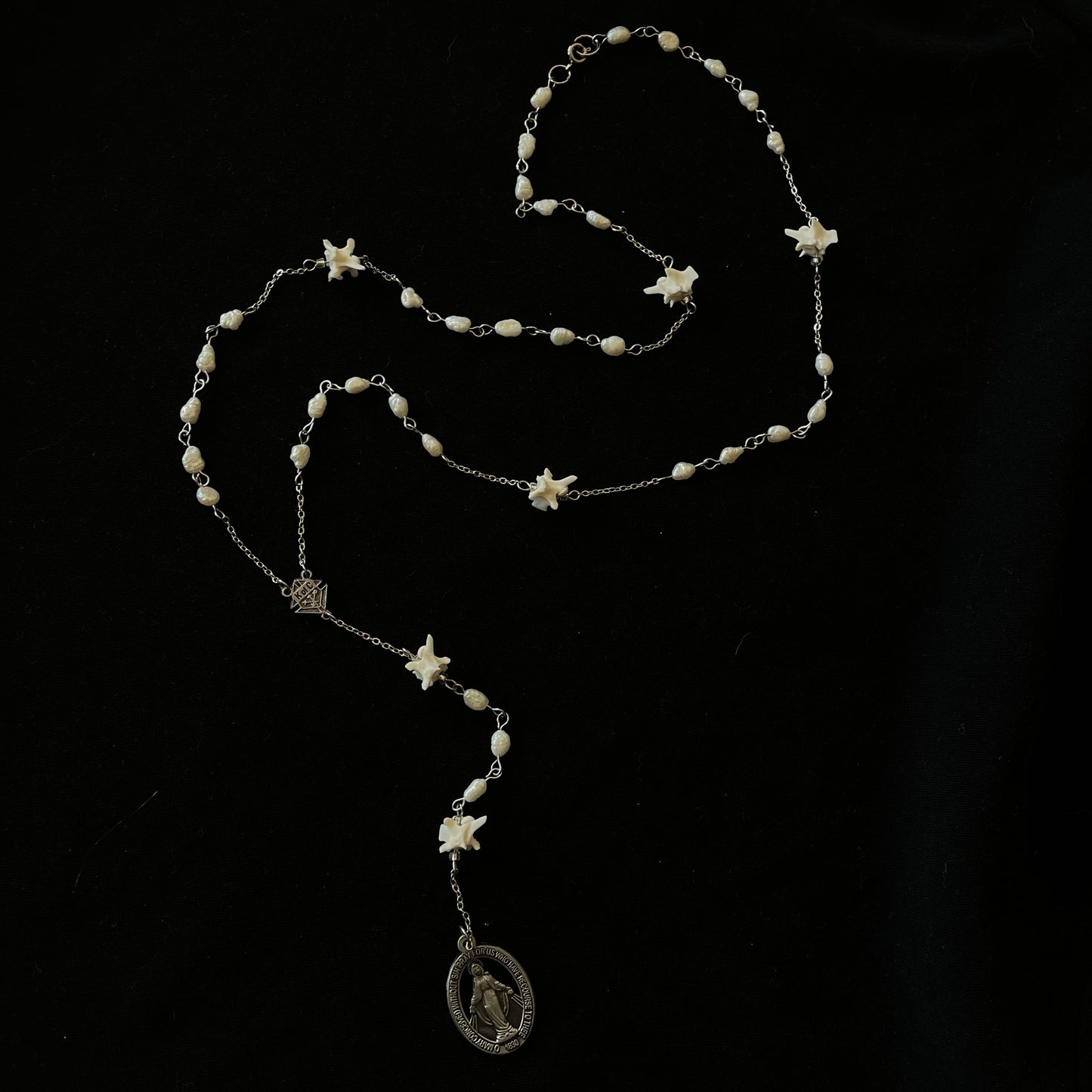 Freshwater pearl bone rosary w/ chain