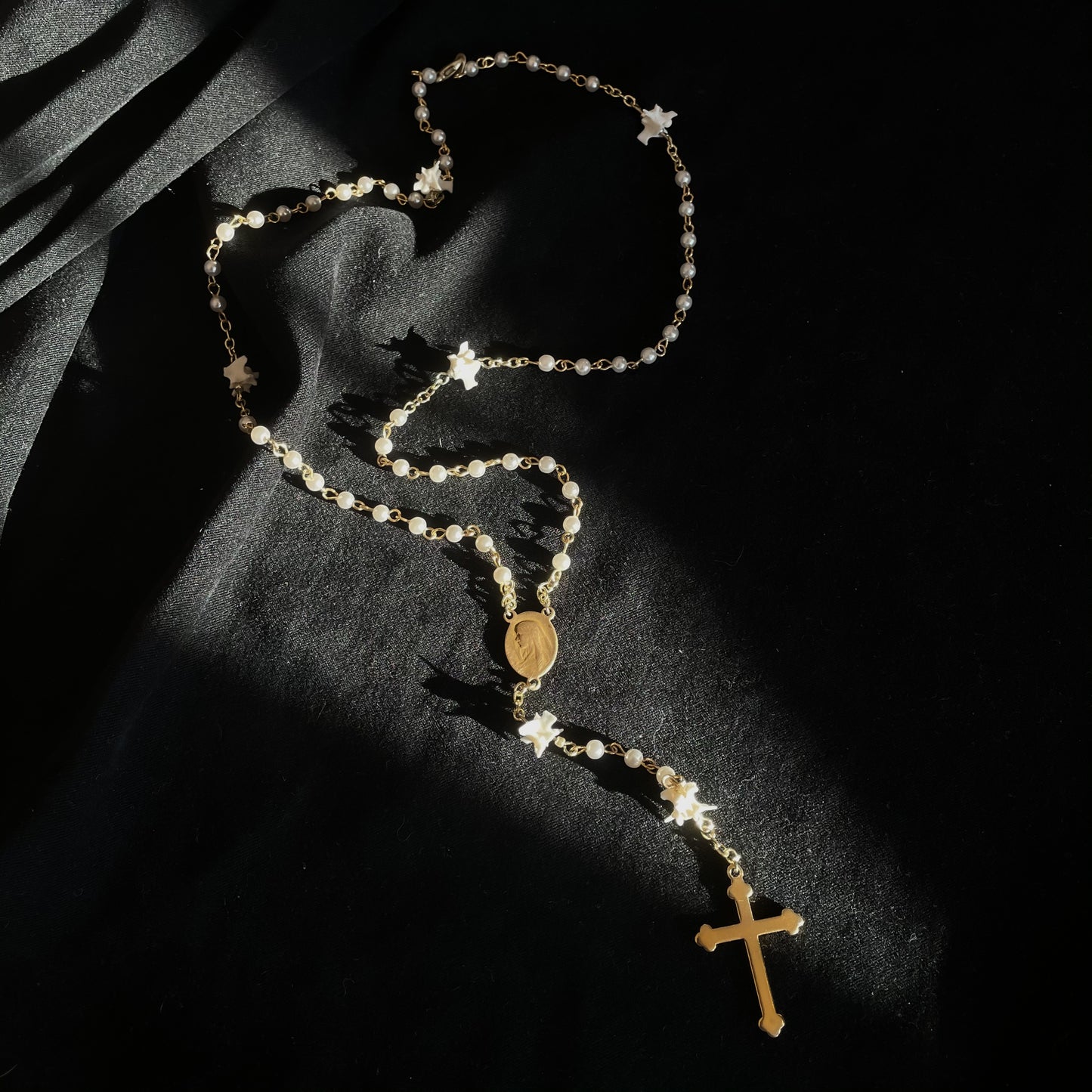 Faux pearl & bone rosary