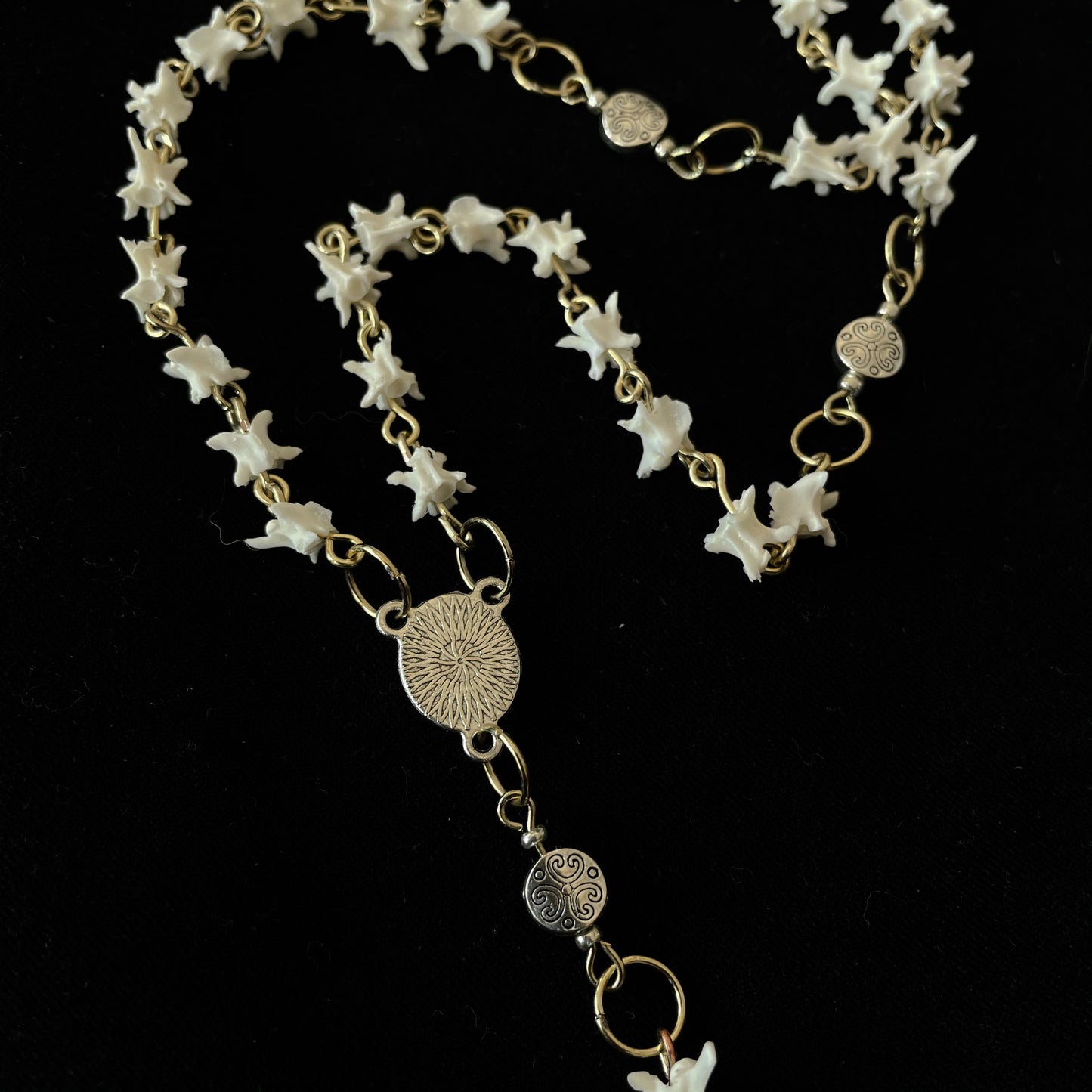 Bone rosary, silver & gold