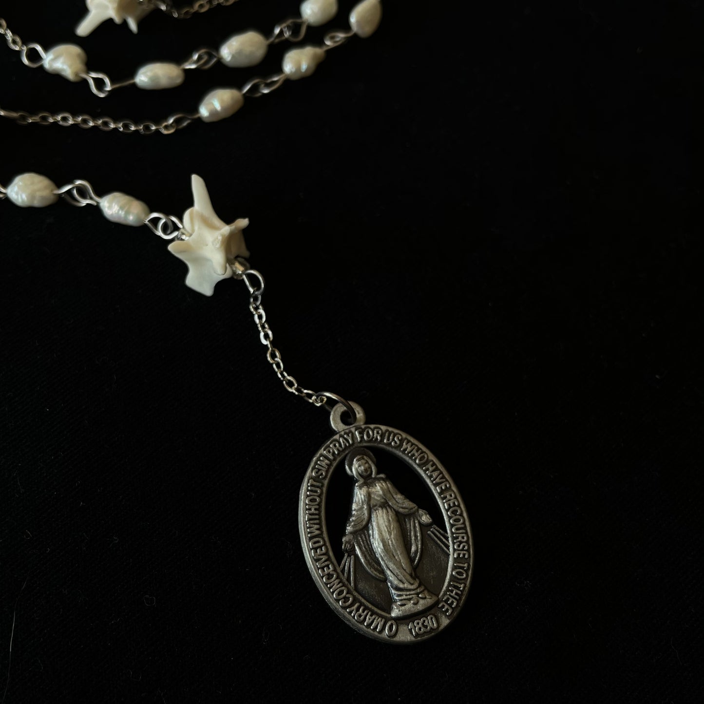 Freshwater pearl bone rosary w/ chain