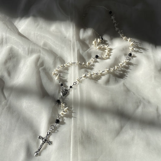 Sacred heart bone rosary w/ black onyx