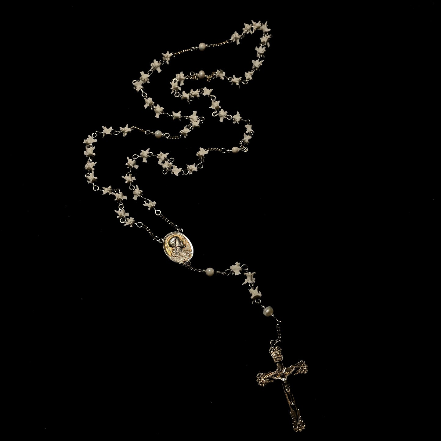 Vintage freshwater pearl Bone Rosary