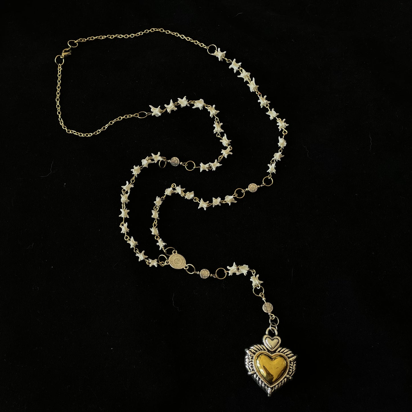 Bone rosary, silver & gold