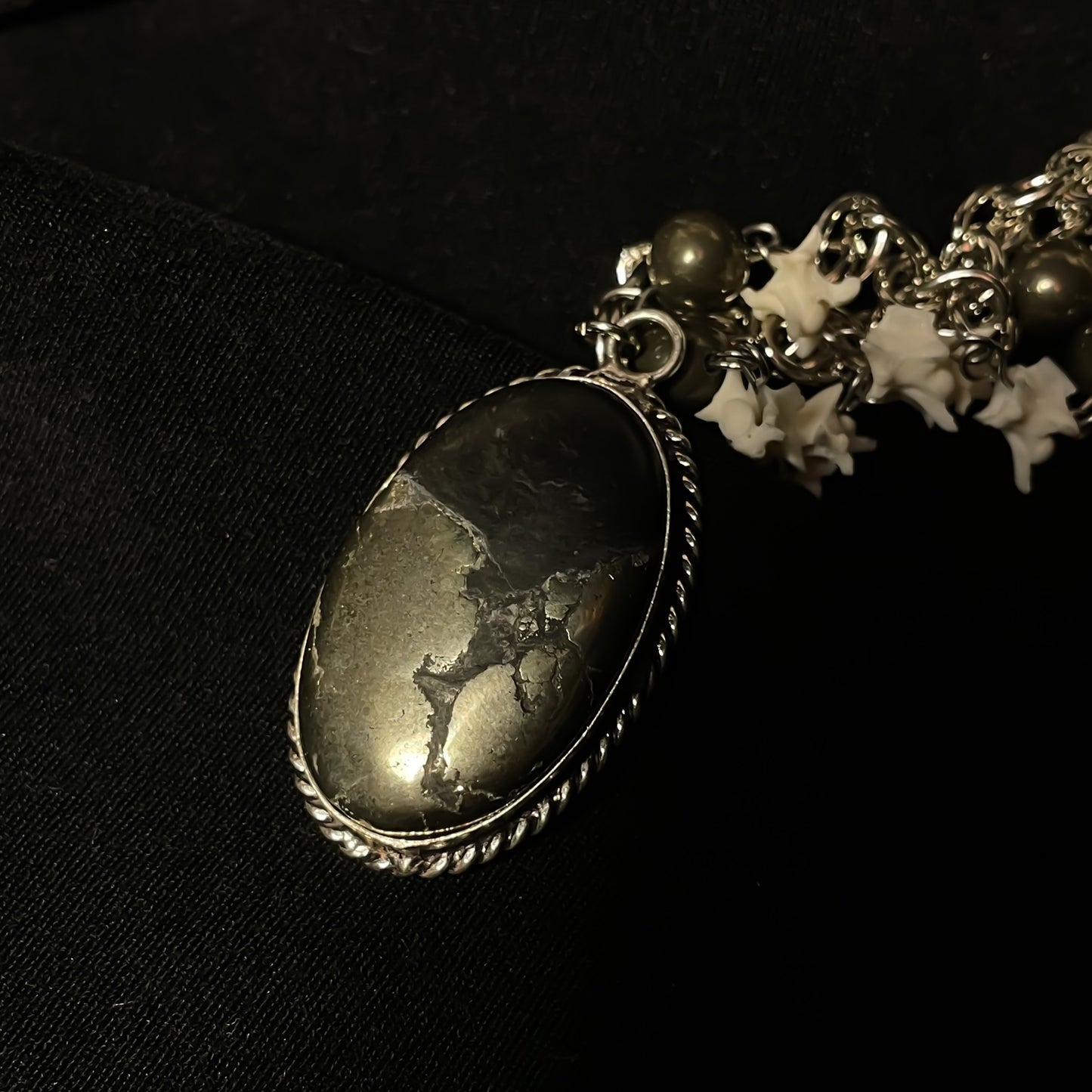 Pyrite & bone necklace