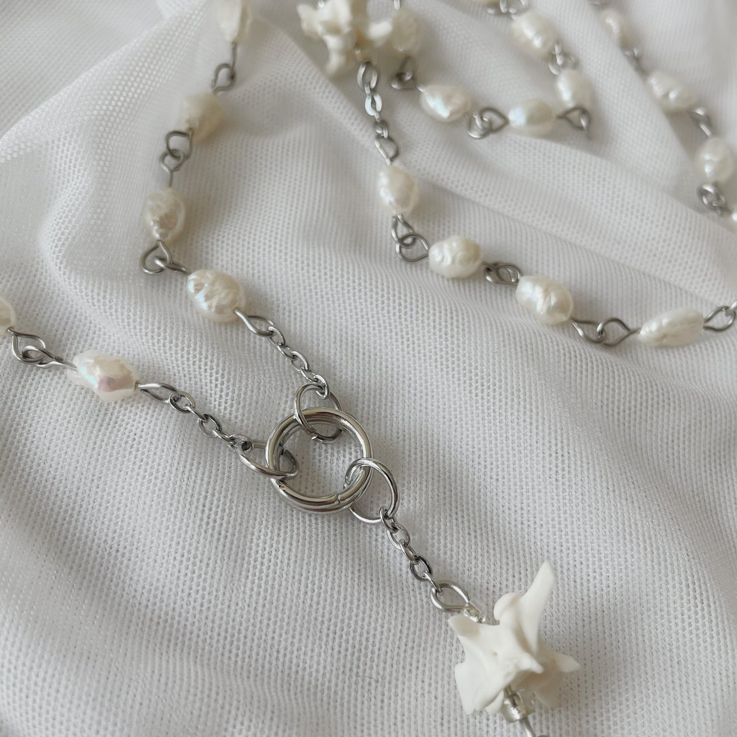 Freshwater pearl bone rosary w/ antique cameo