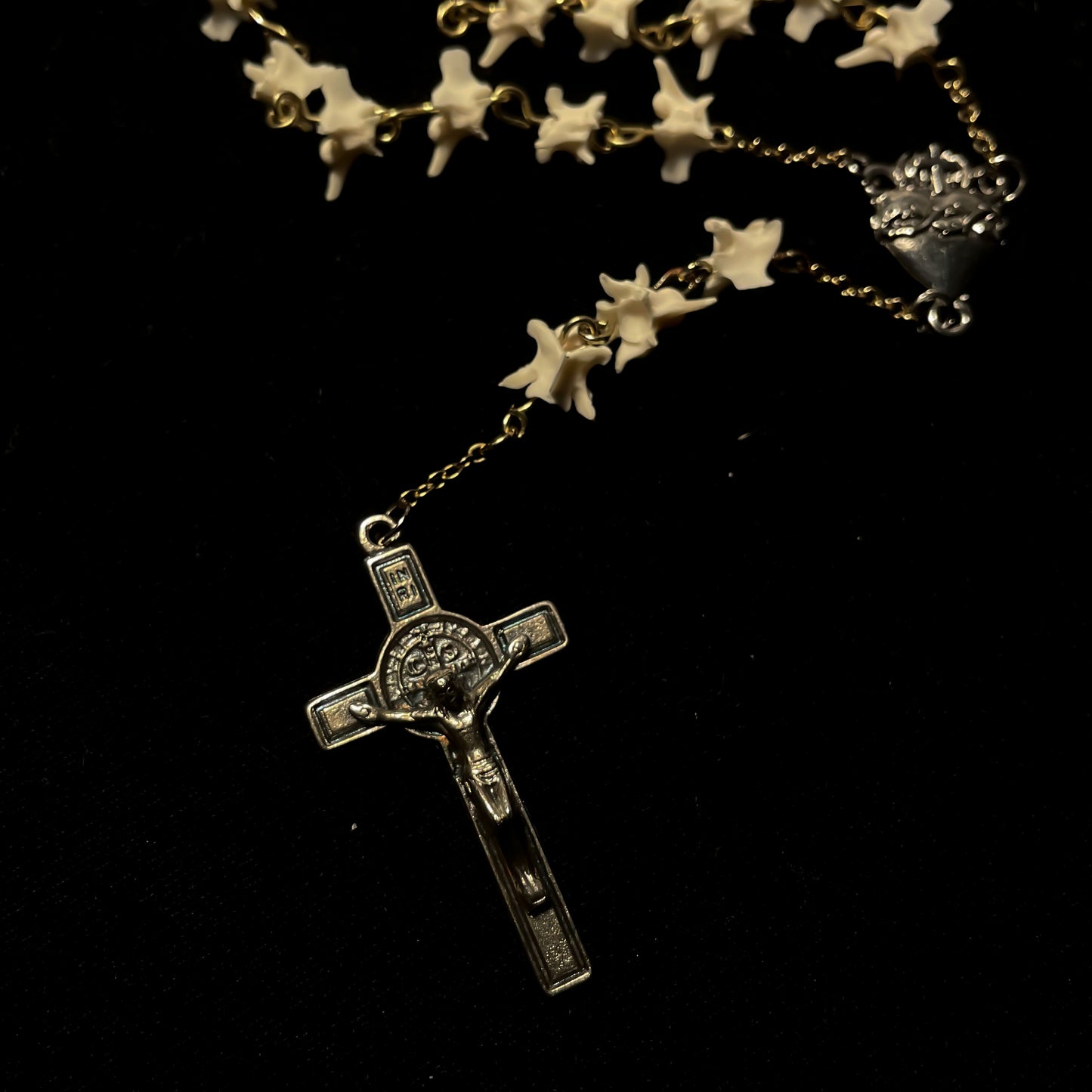 Sacred heart bone rosary w/ tigers eye