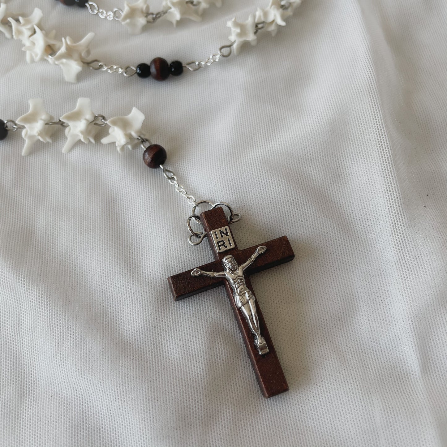 Bone rosary w/ wooden accents