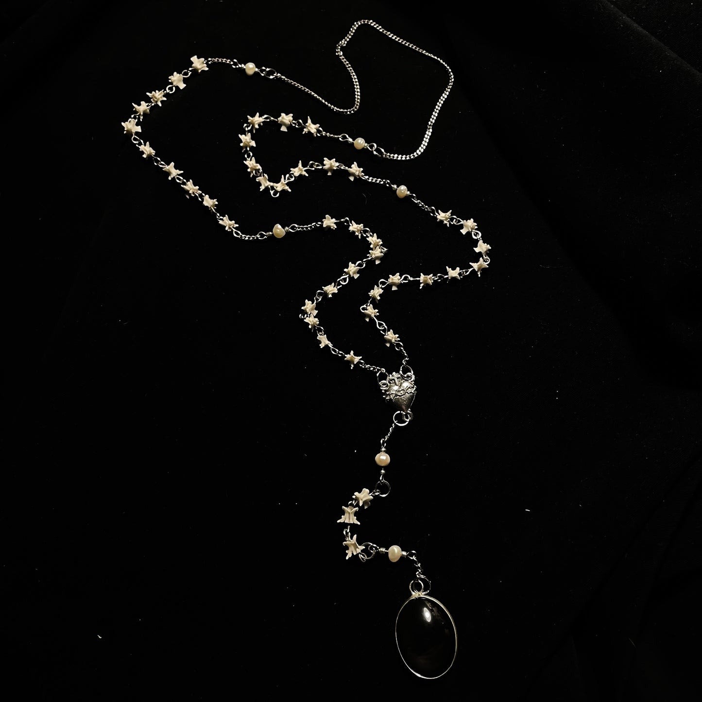 Bone Rosary with Obsidian