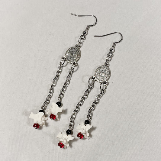 Twin bone earrings—red & black