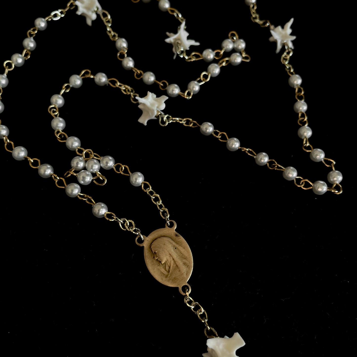 Faux pearl & bone rosary