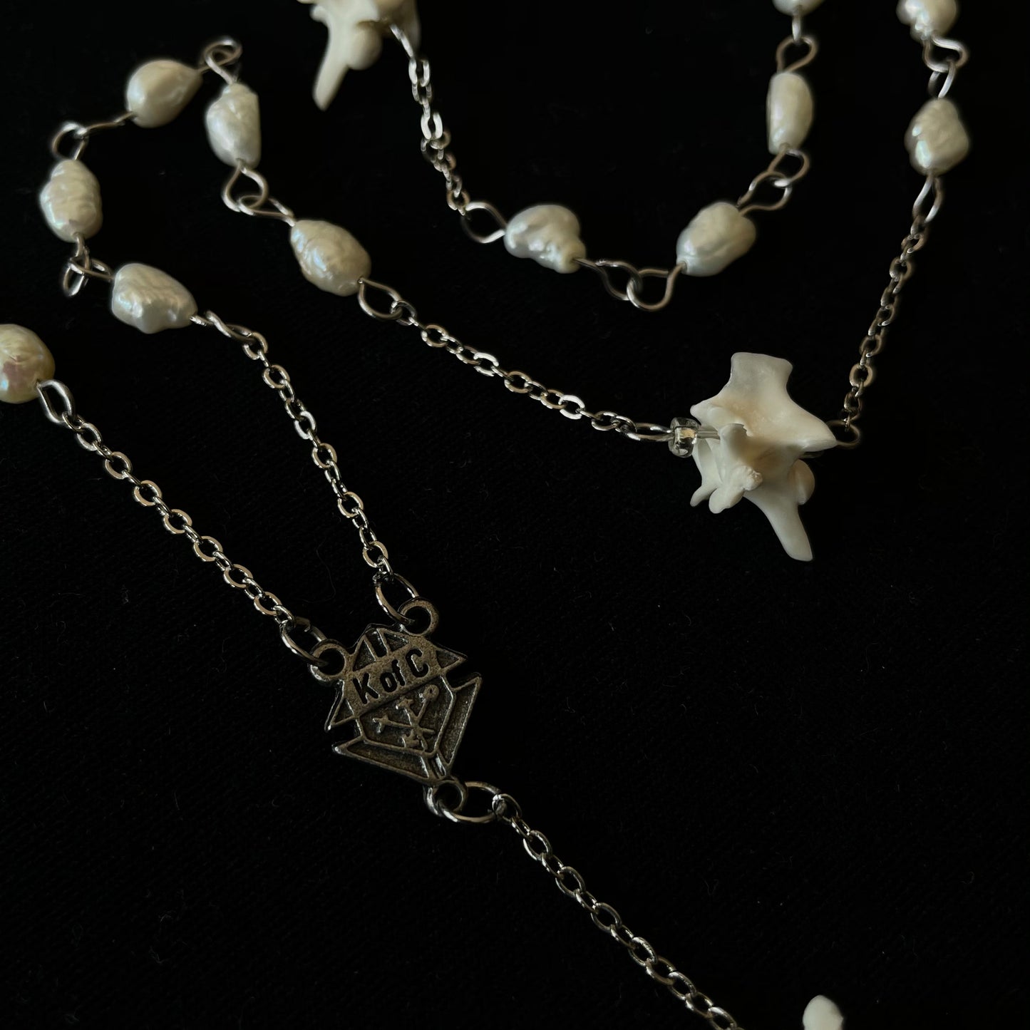 Freshwater pearl bone rosary w/ chain