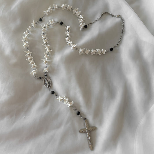 Bone rosary w/ black onyx