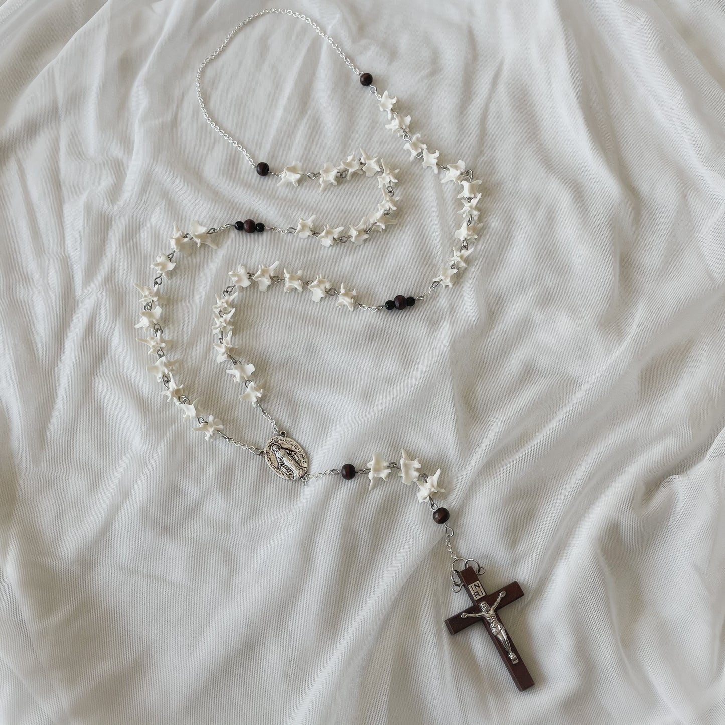 Bone rosary w/ wooden accents