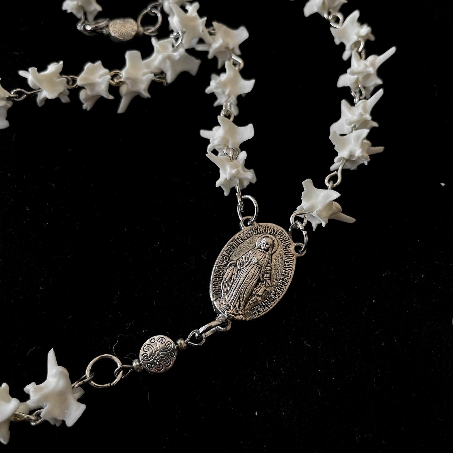 Bone rosary w/ silver accents