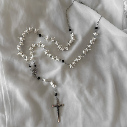 Sacred heart bone rosary w/ black onyx