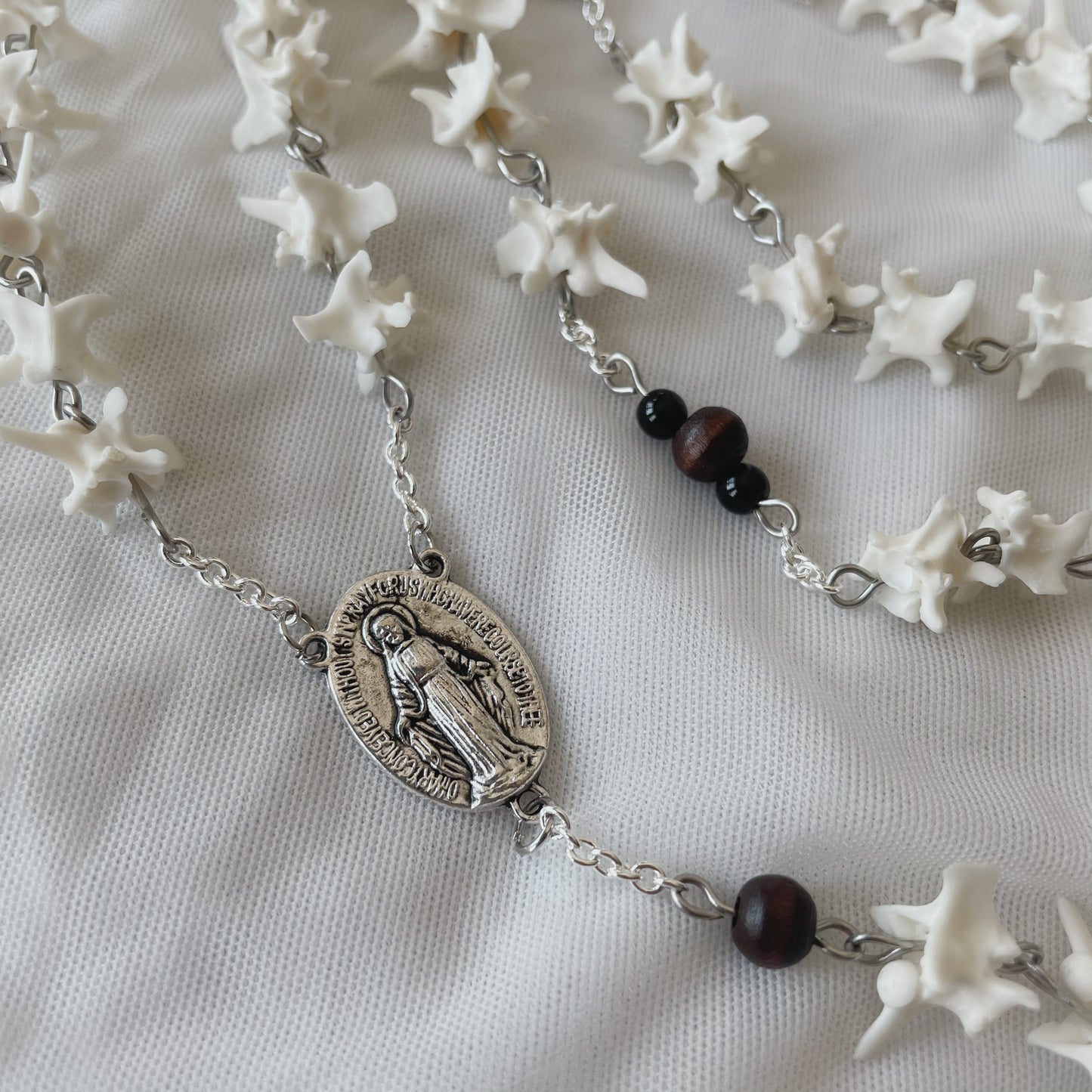 Bone rosary w/ wooden accents