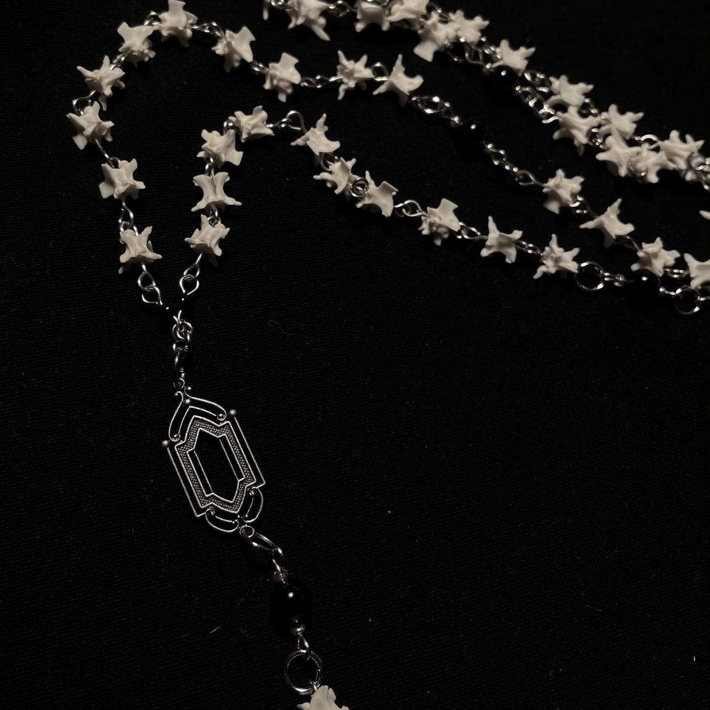 Bone rosary necklace w/ black tourmaline