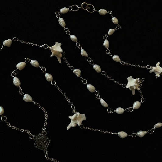 Freshwater pearl bone rosary w/ chain