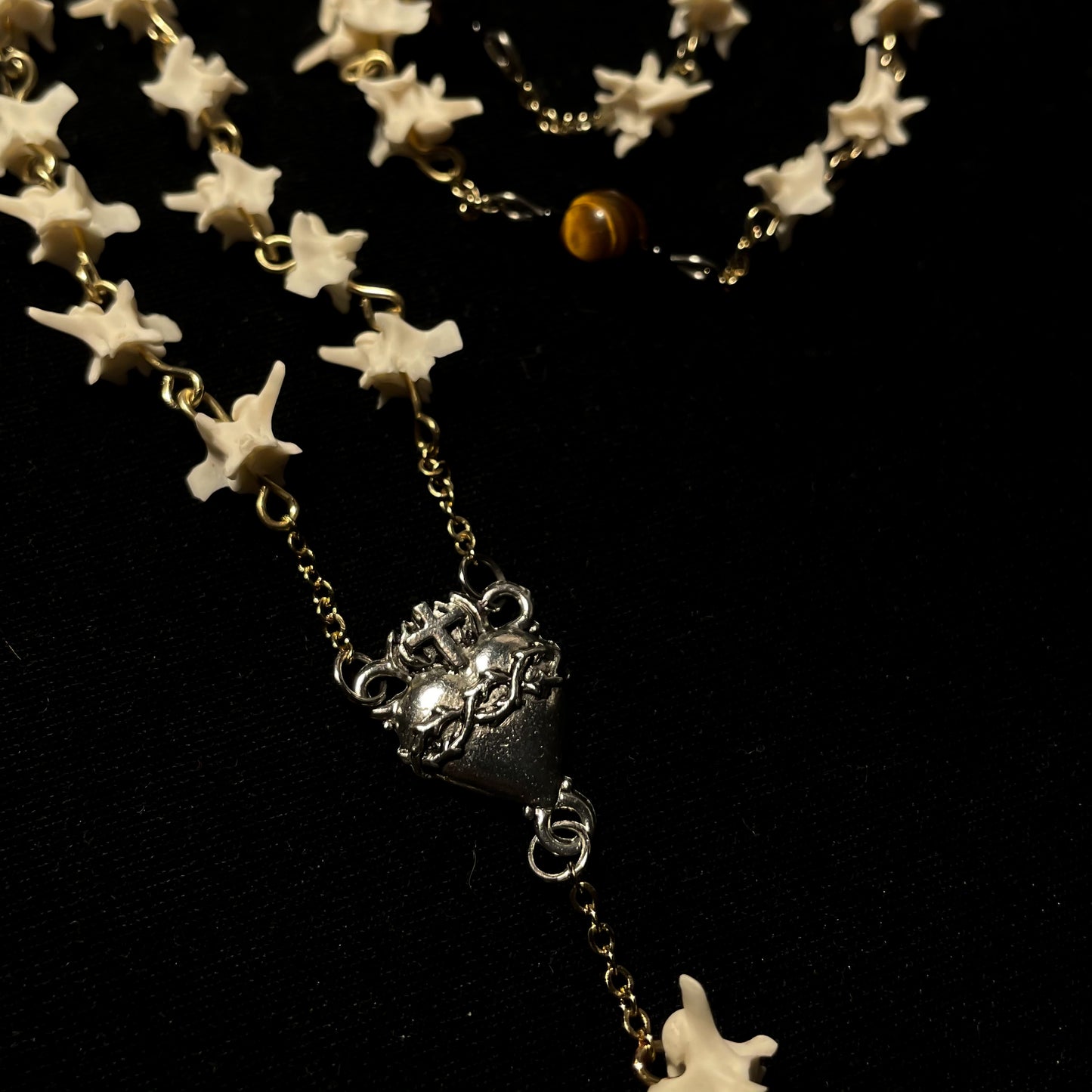 Sacred heart bone rosary w/ tigers eye