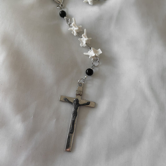 Sacred heart bone rosary w/ black onyx